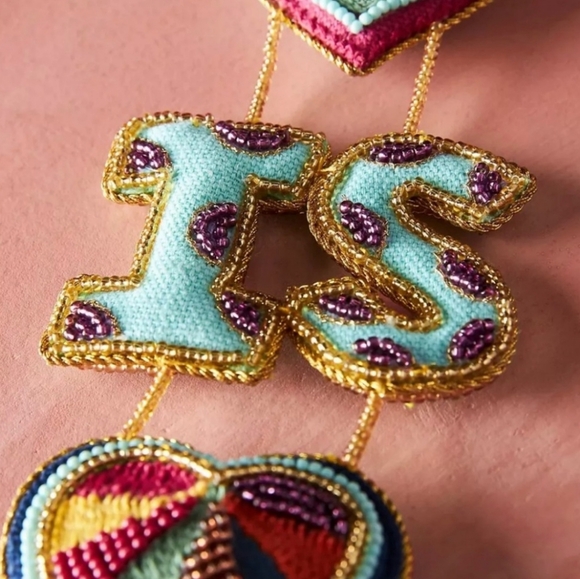 Anthropologie Beaded Heart and Letter Hanging Decor Ornament Love Is Love NWT - Picture 5 of 6